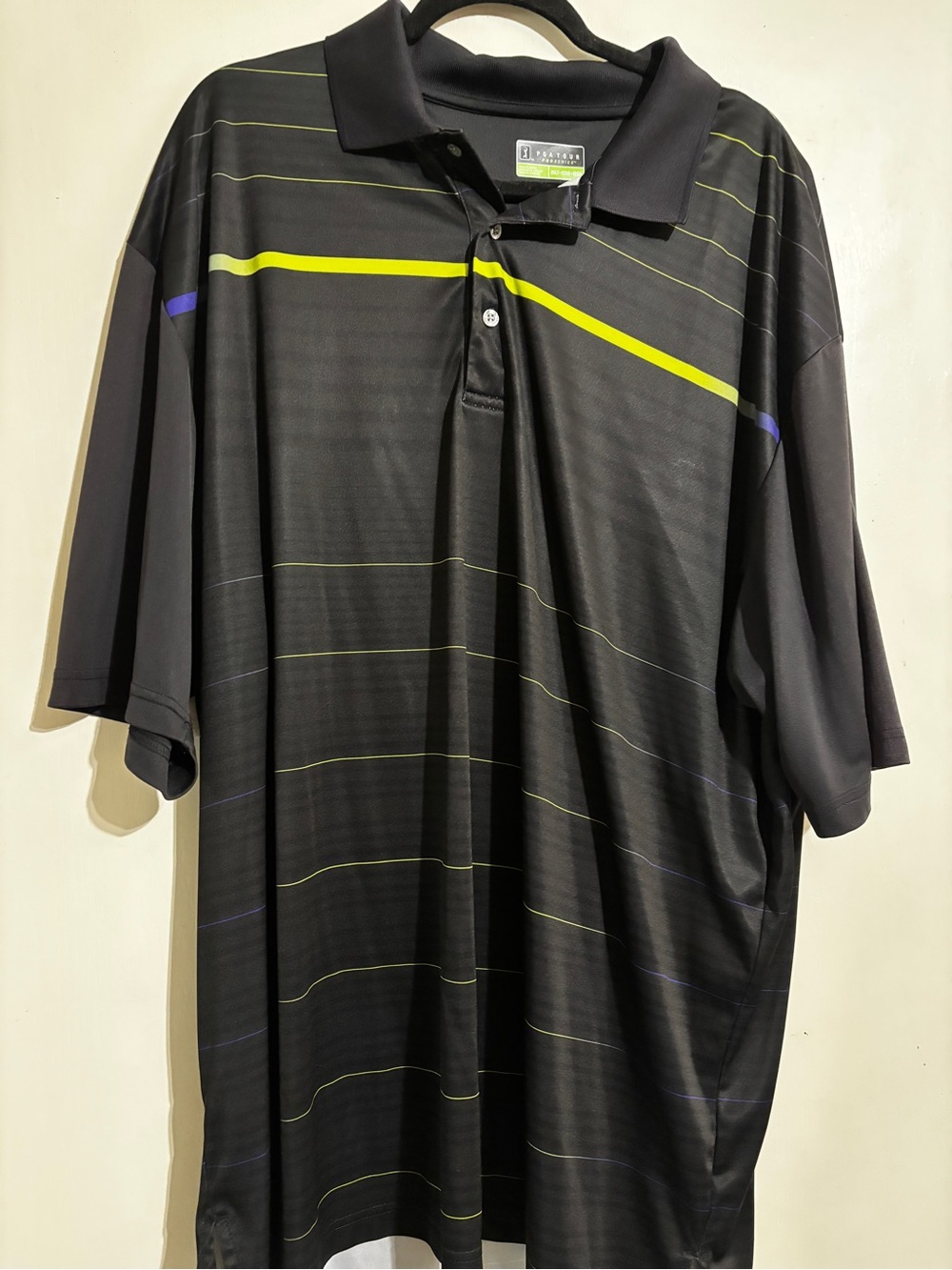 Men's PGA Tour Pro Series Black Polo Shirt with Lime Accent 3XLT